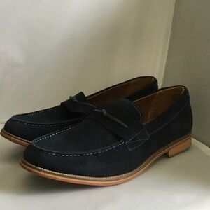 Men's Navy Suede Slip-On Loafers with Contrast Stitch